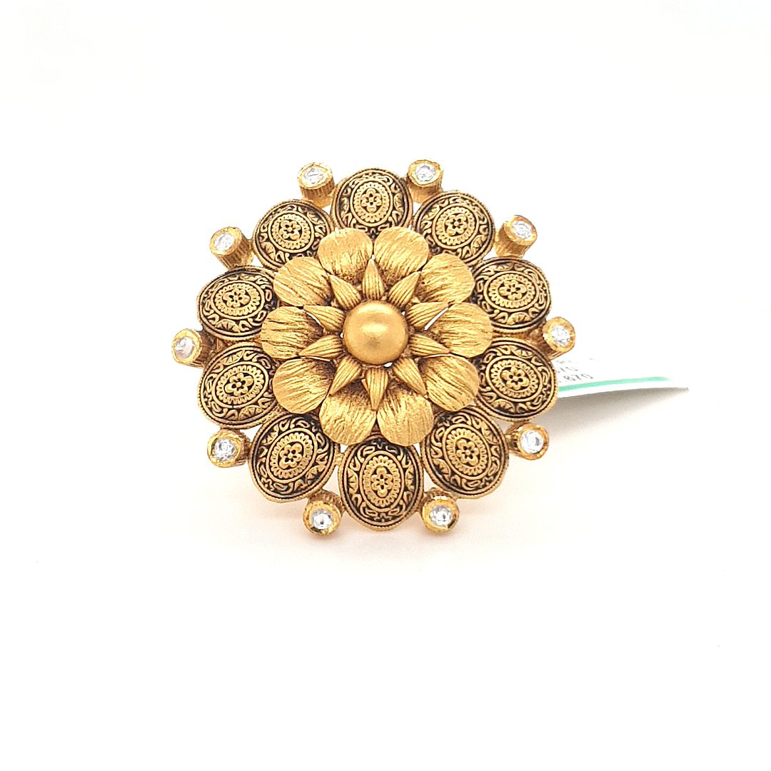 22k Gold Carved Kundan Ring | Raj Jewels