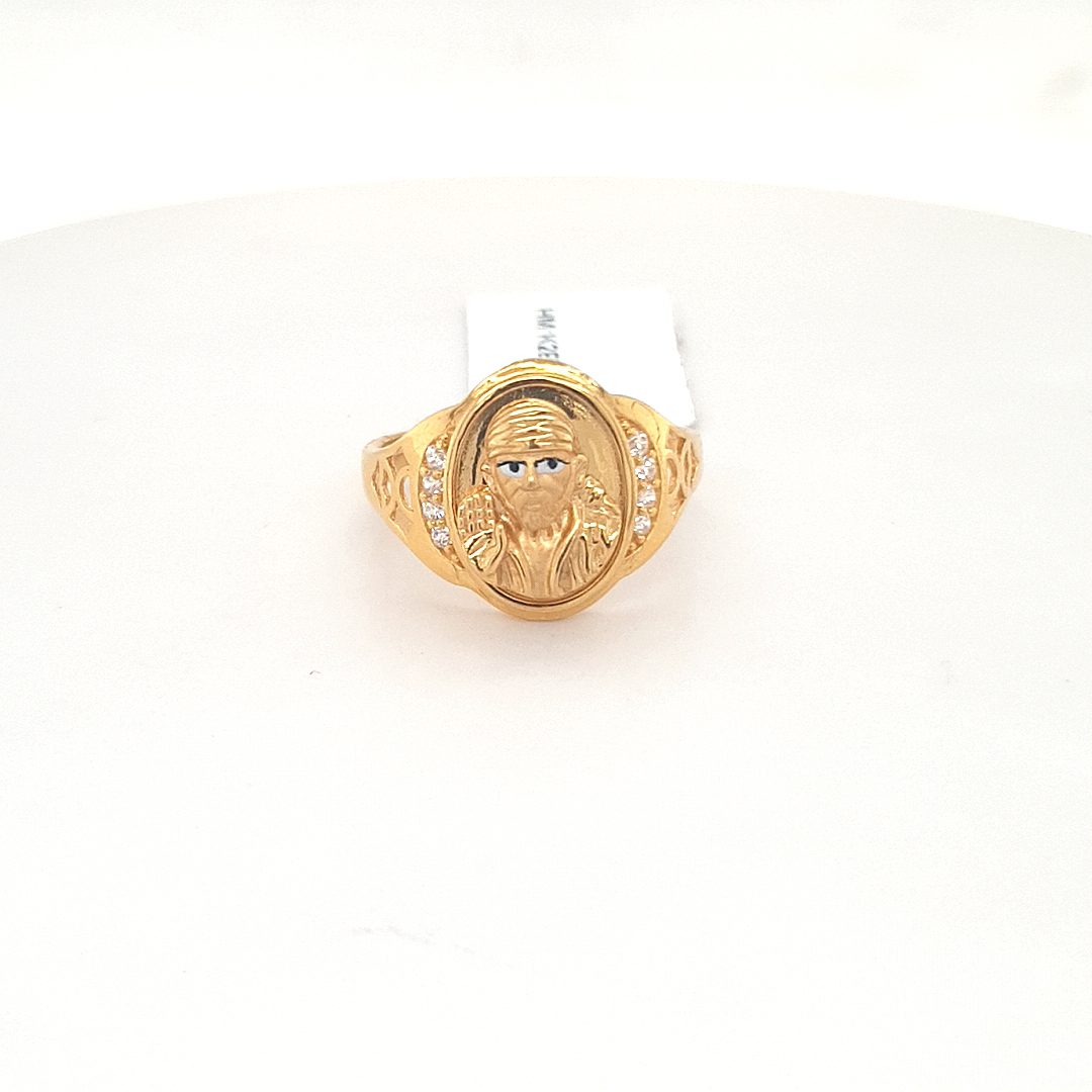 22K Gold 'Sai Baba' Ring with Cz for Women - 235-GR7336 in 4.850 Grams