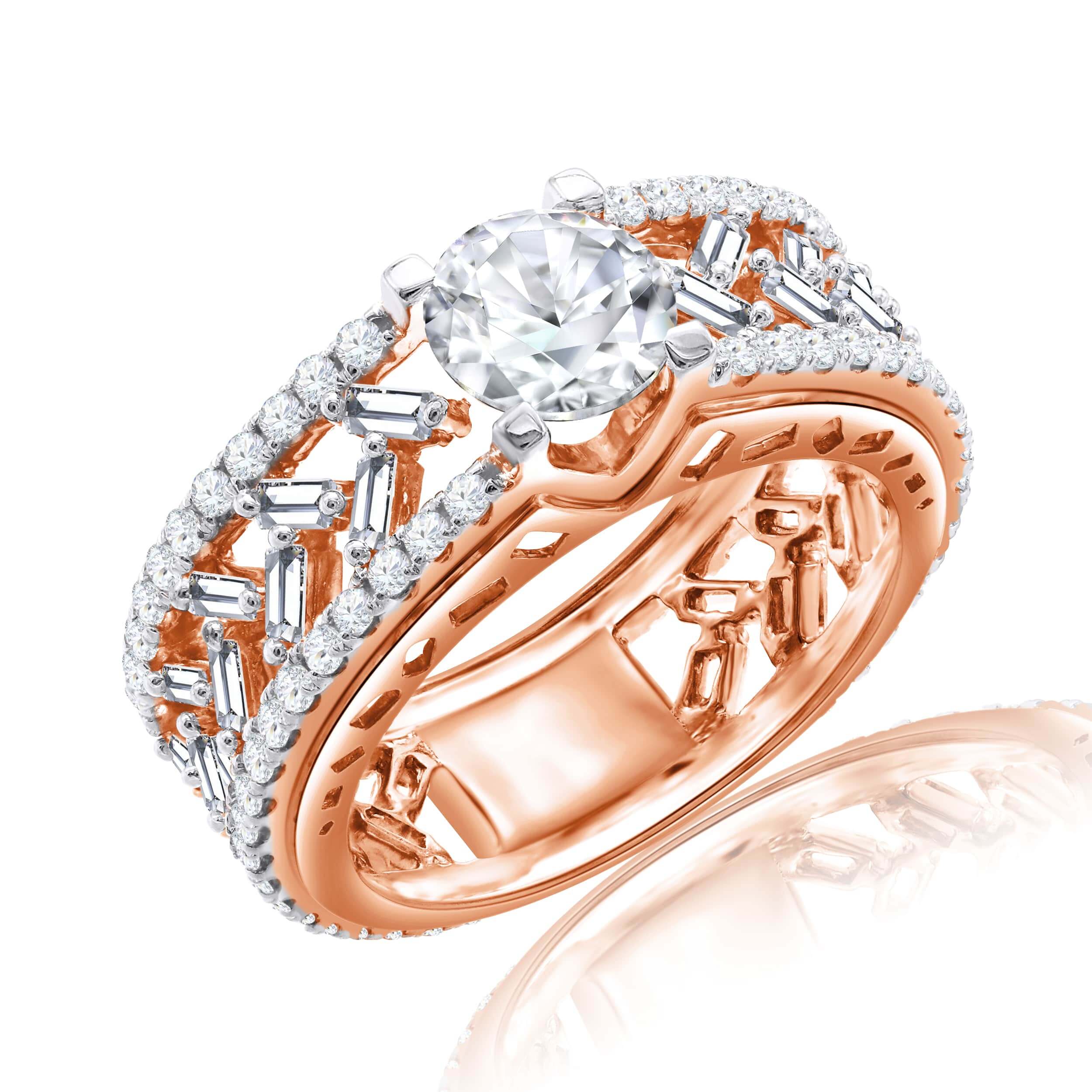 Glitz Design Diamond Wedding Ring Set for Women Round brilliant Halo Rings  14K Gold 1.70 carat (G-H/I1-I2)